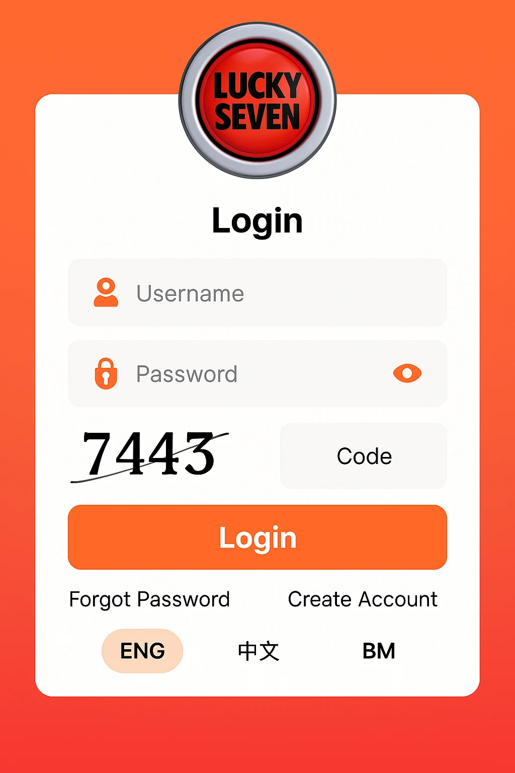Login Screen - Lucky 7 Casino